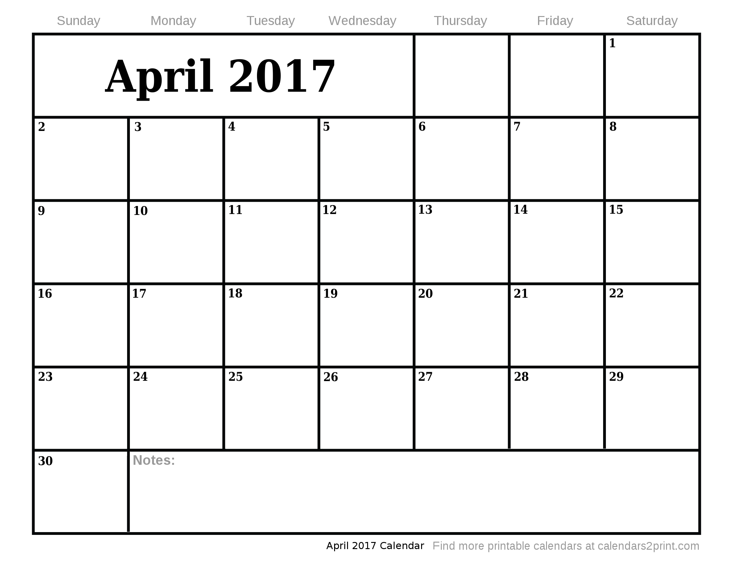 Apr 2017 Printable Calendar
