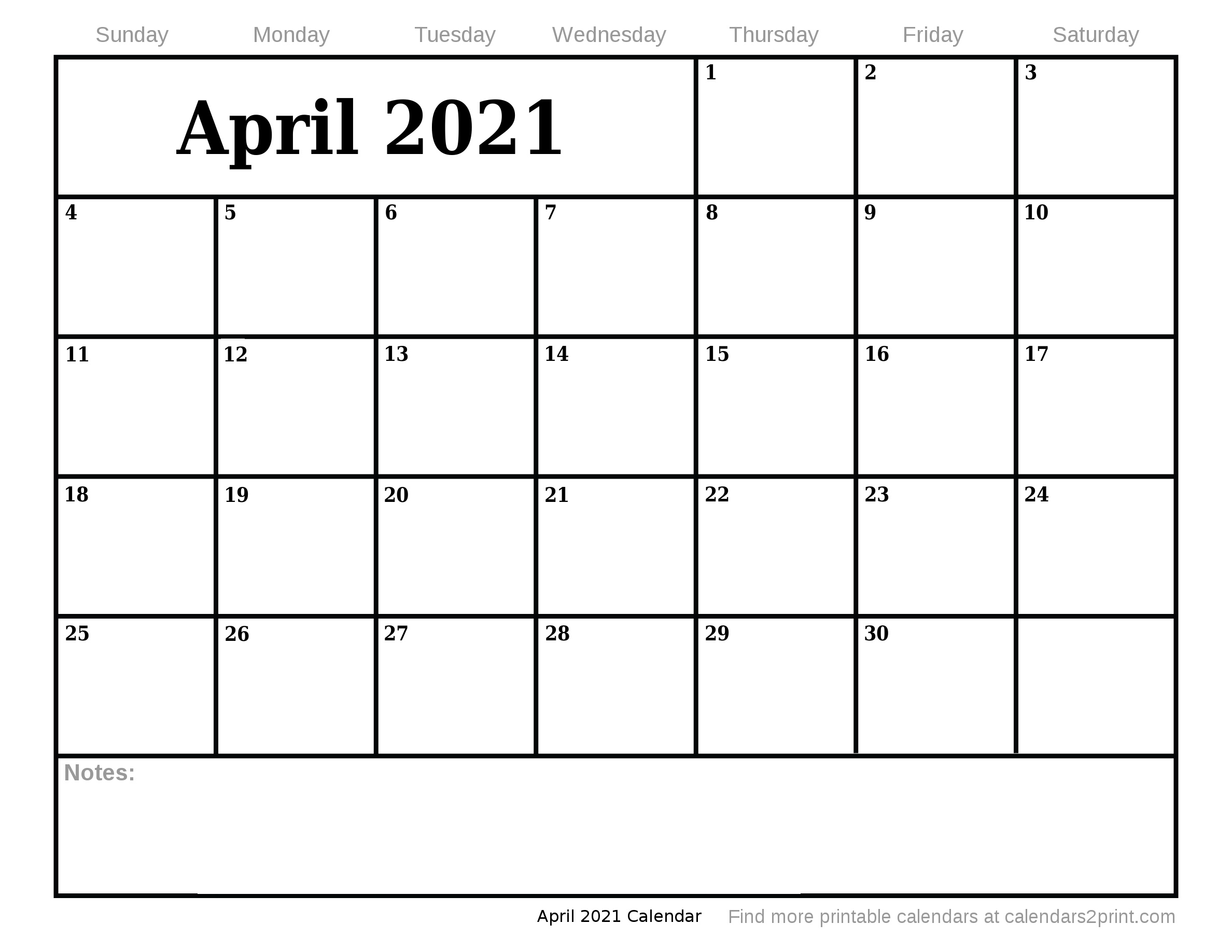 Apr 2021 Printable Calendar