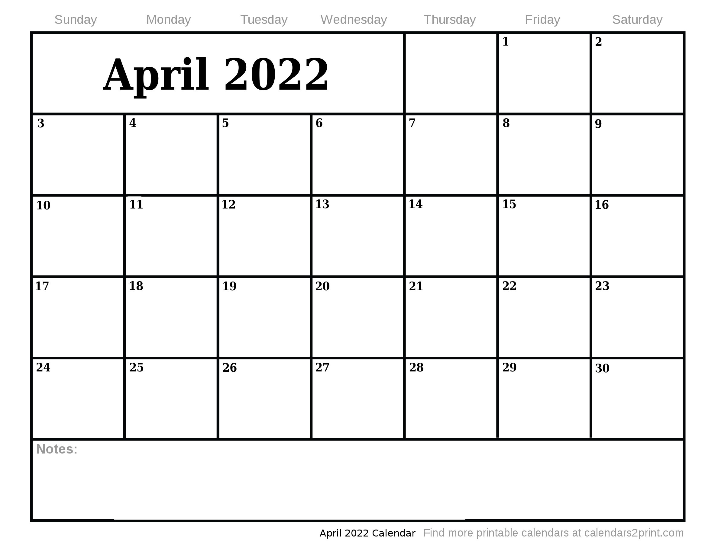 Apr 2022 Printable Calendar
