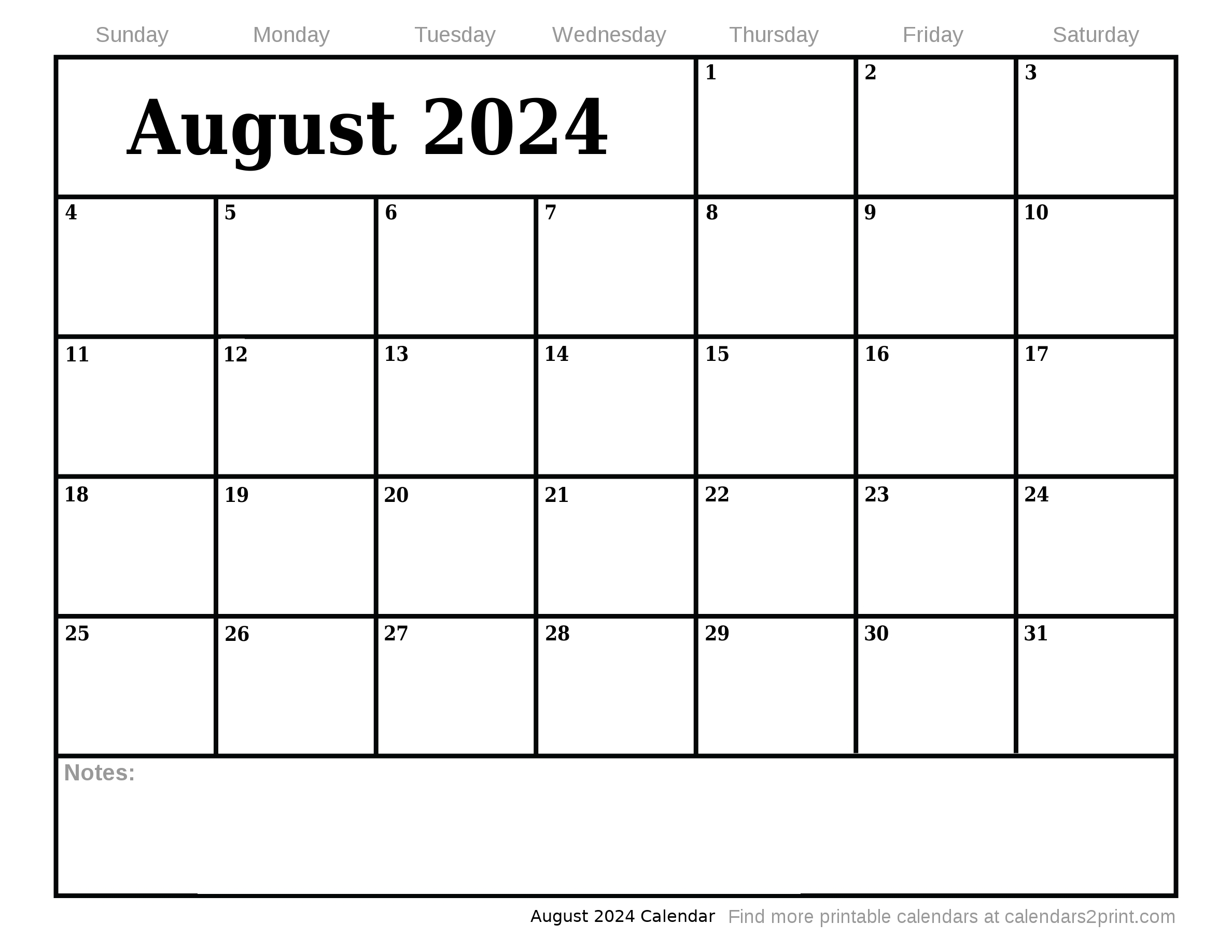 Aug 2024 Printable Calendar