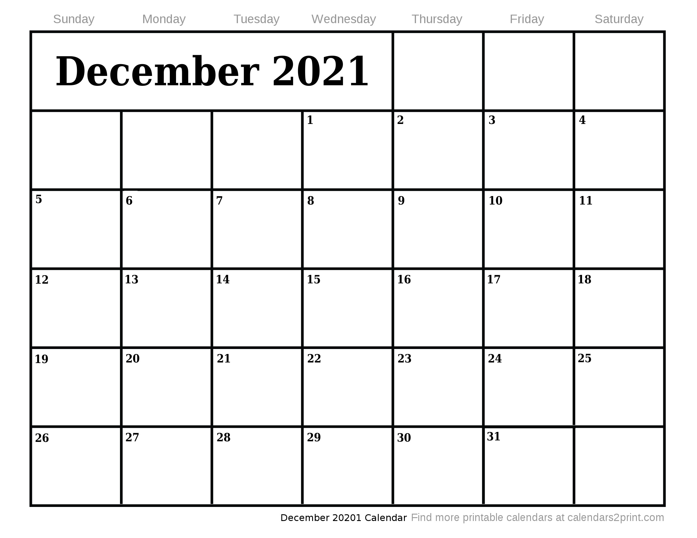 Dec 2021 Printable Calendar