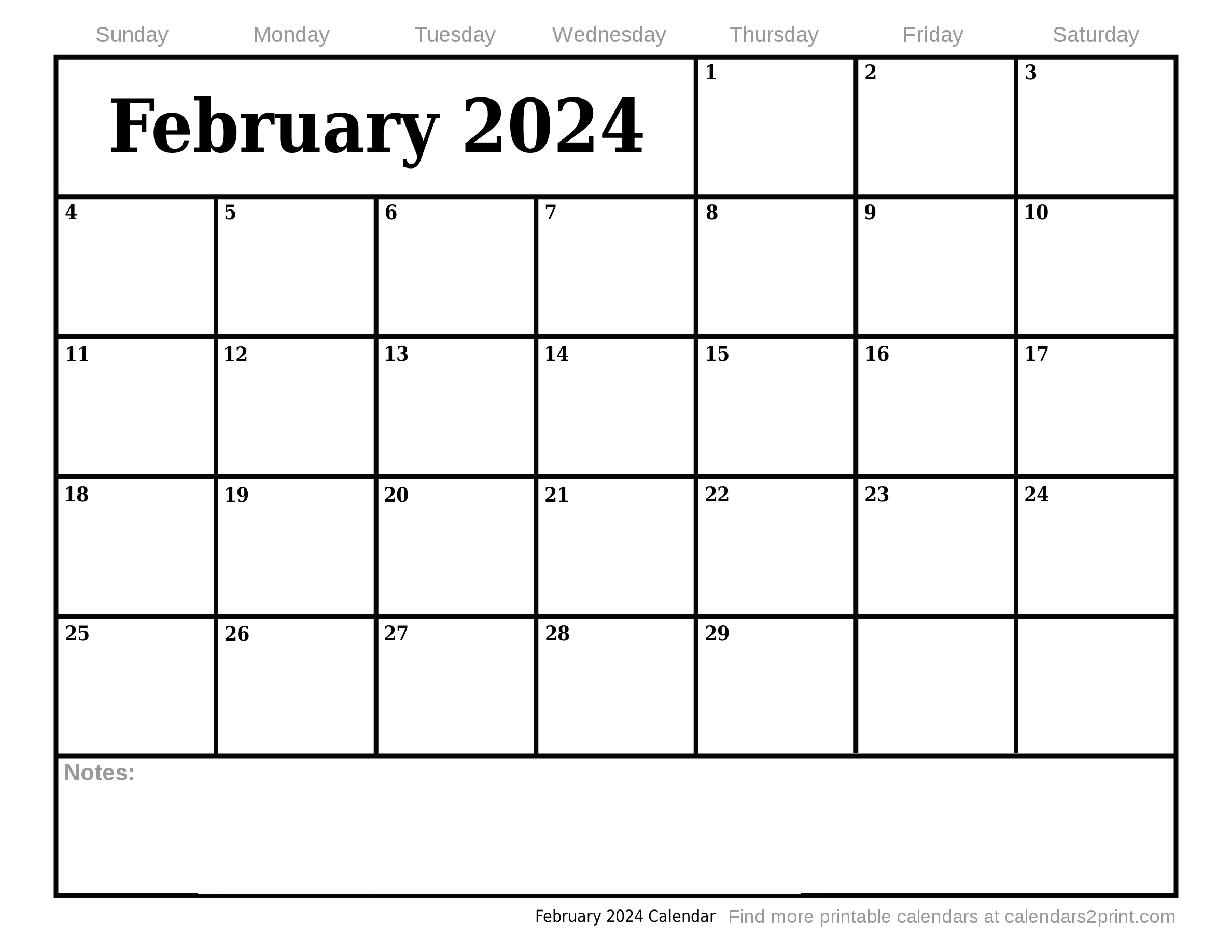 Feb 2024 Printable Calendar