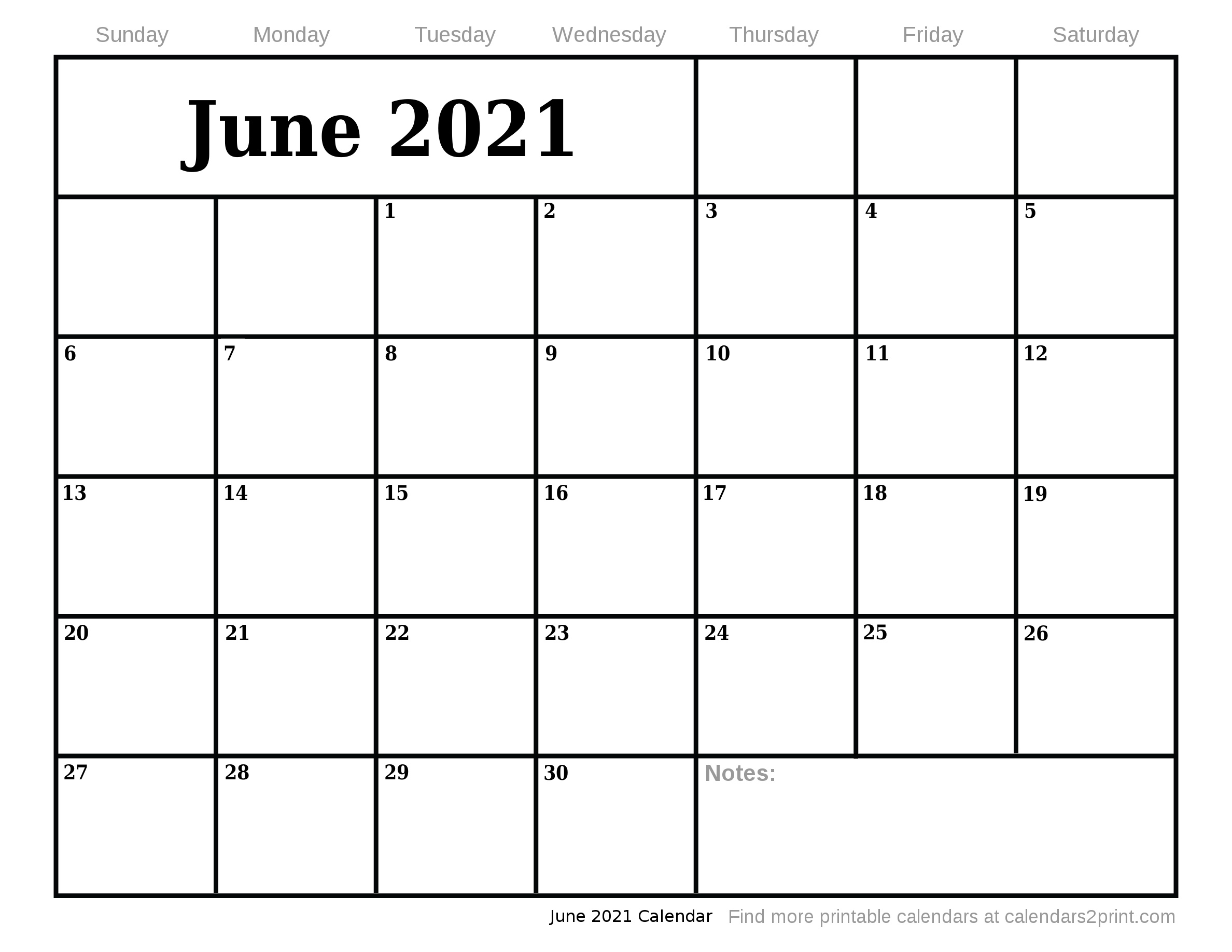 Jun 2021 Printable Calendar