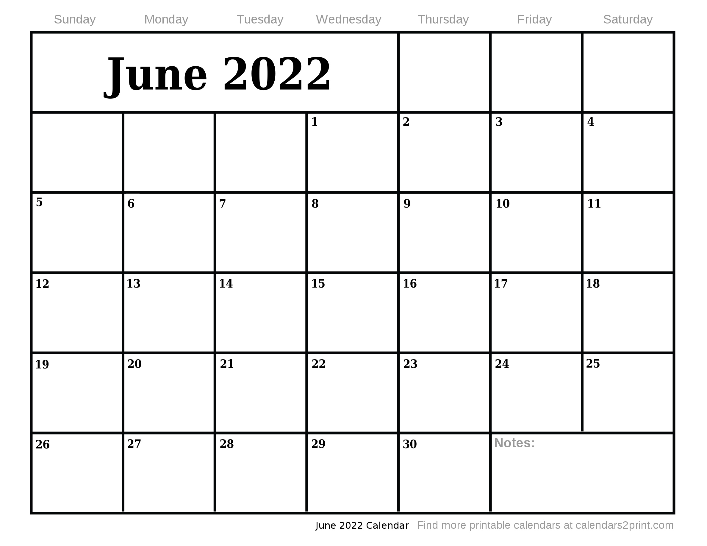 Jun 2022 Printable Calendar