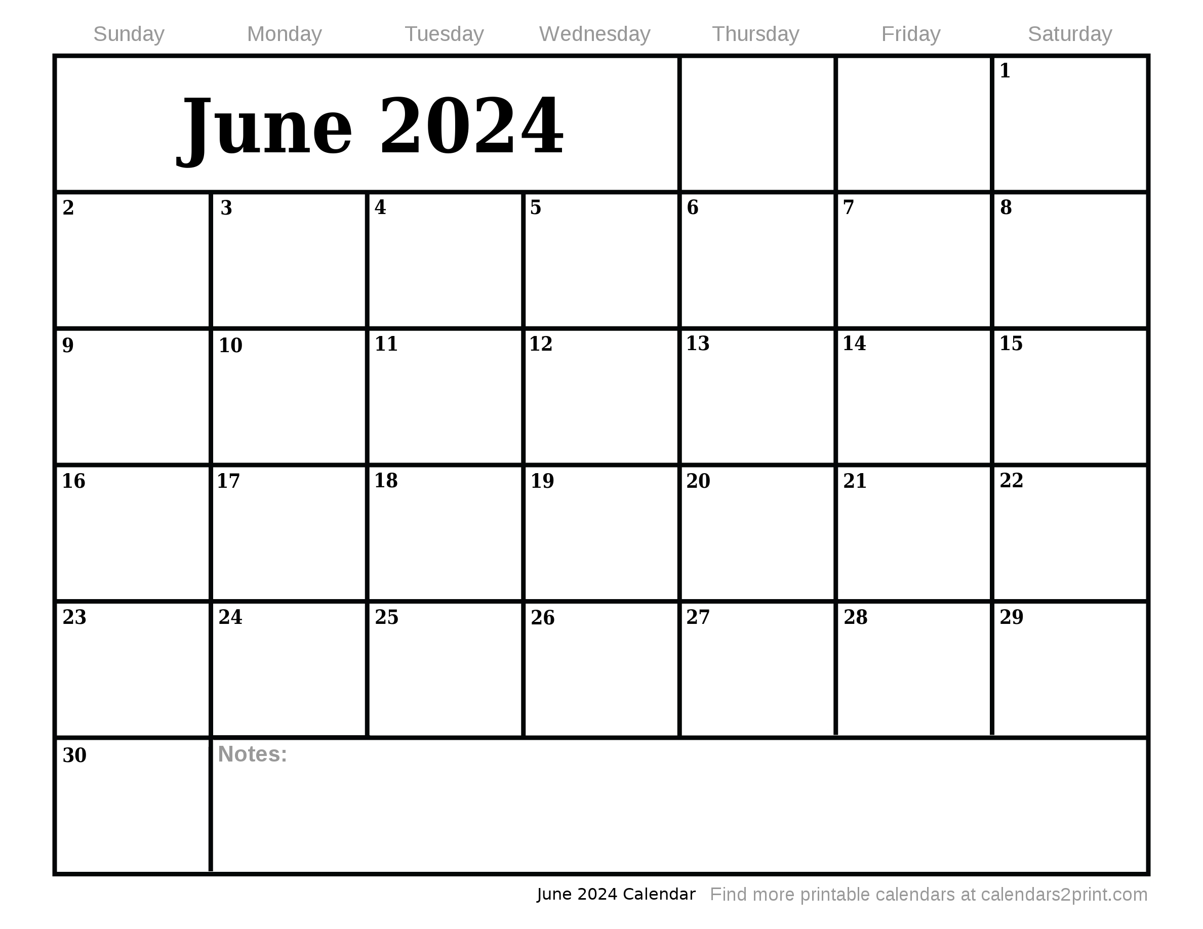 Jun 2024 Printable Calendar