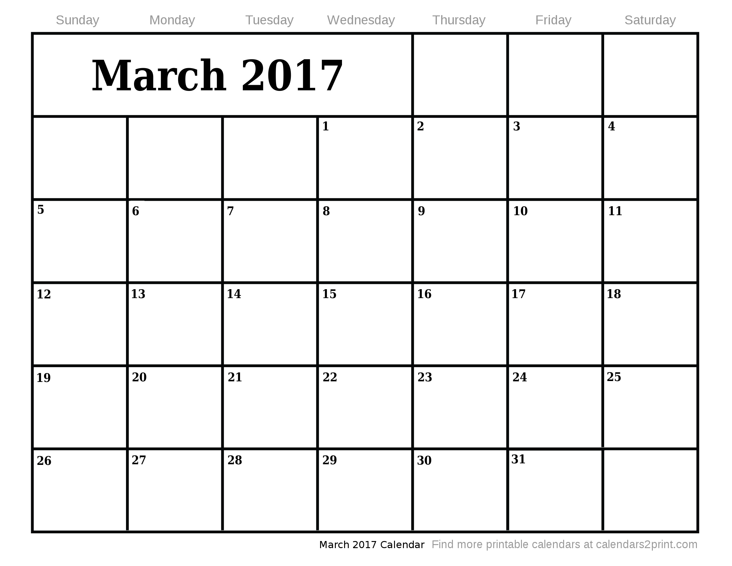 Mar 2017 Printable Calendar