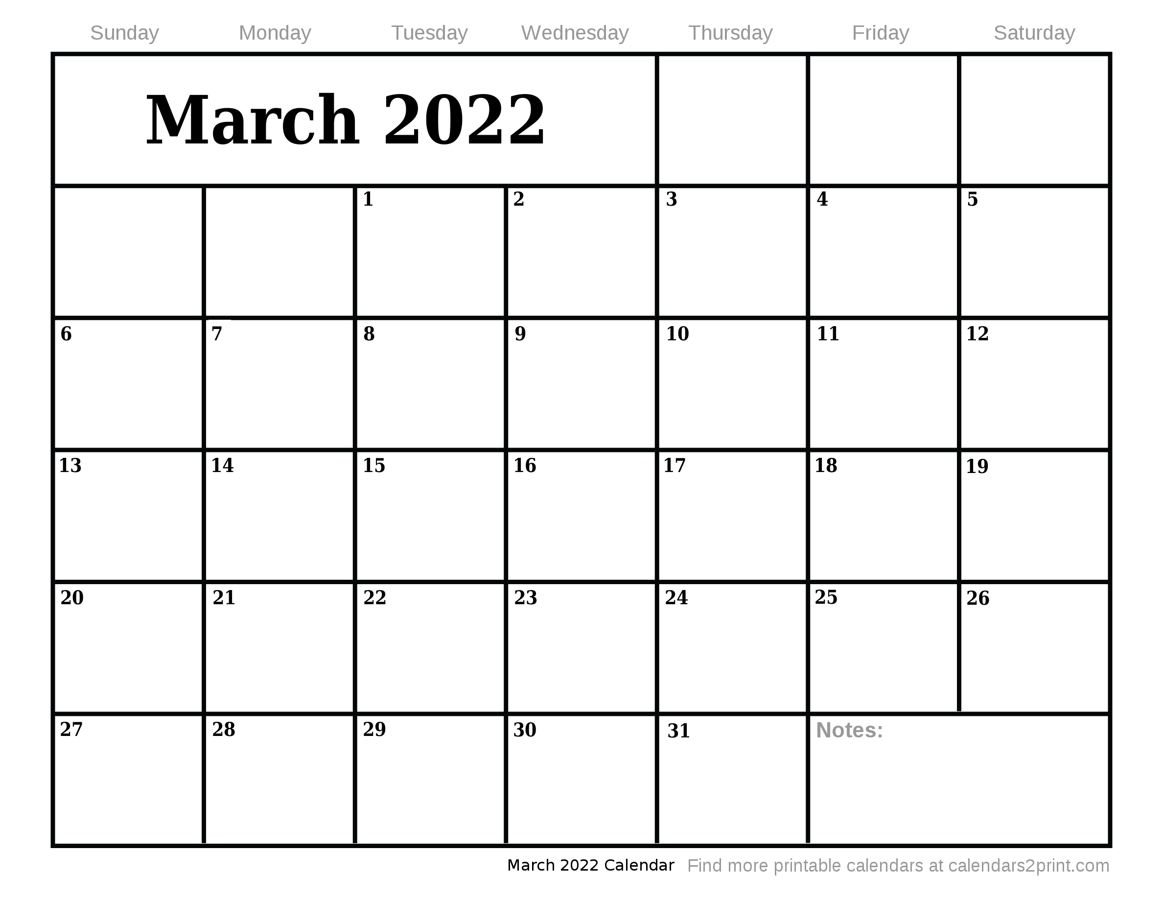 Mar 2022 Printable Calendar