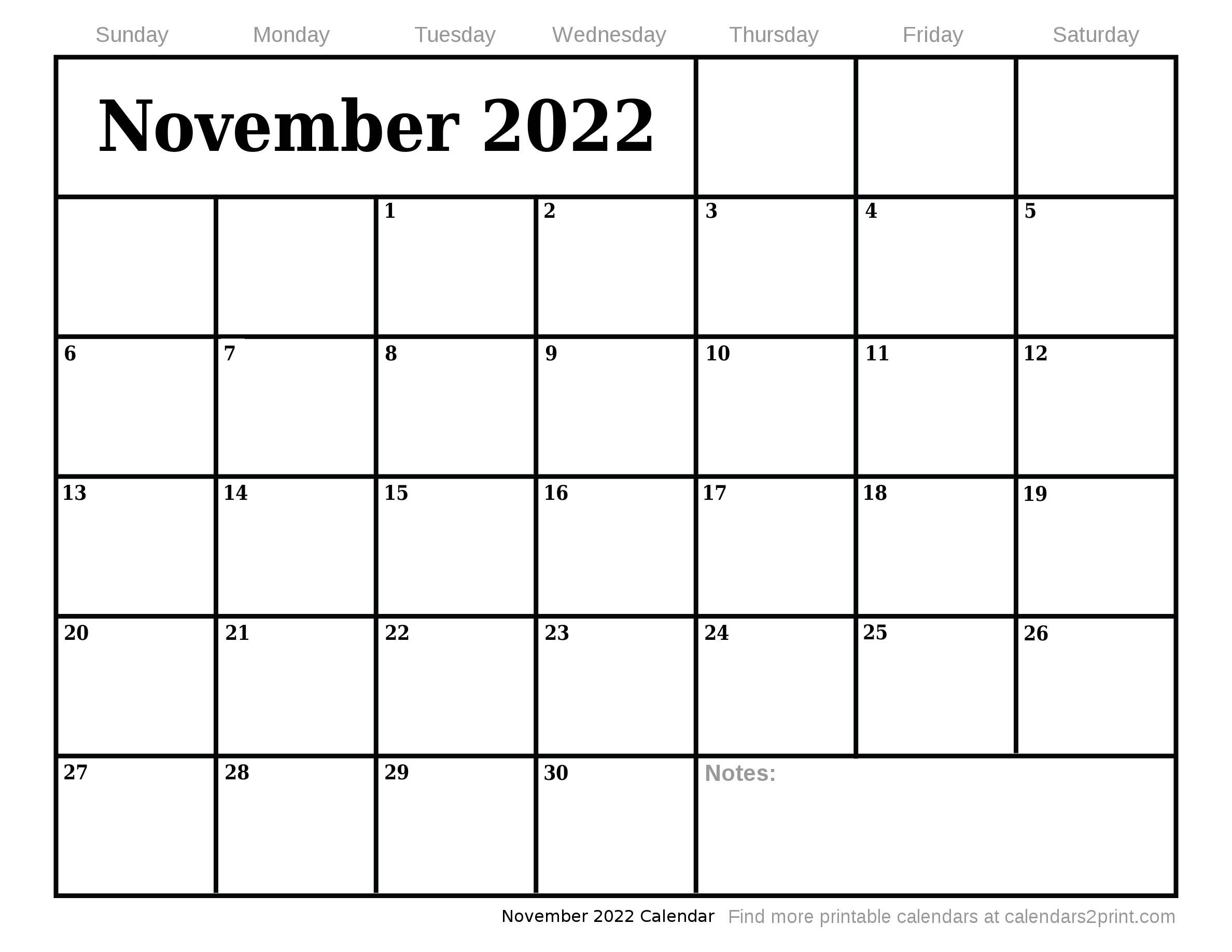 Nov 2022 Printable Calendar