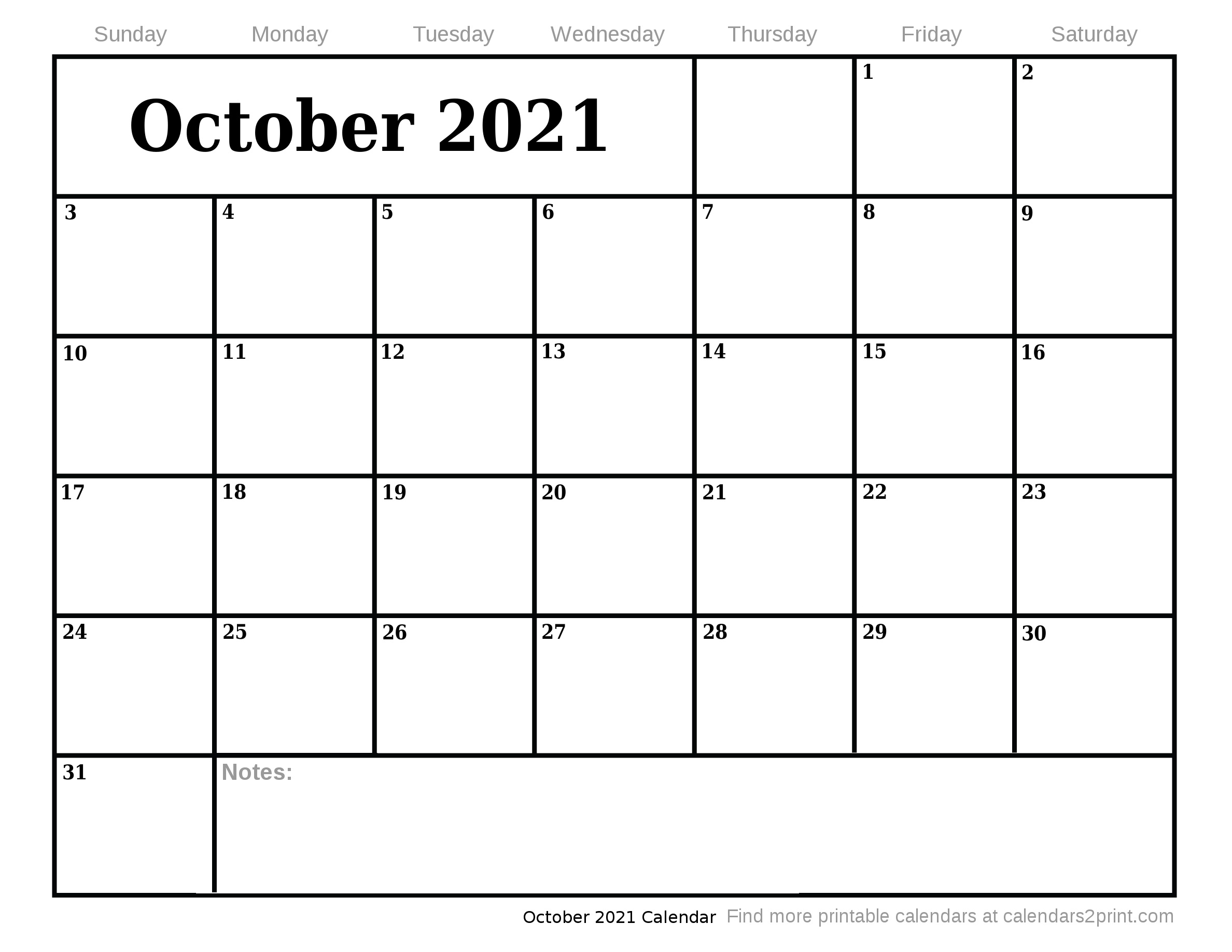 Oct 2021 Printable Calendar