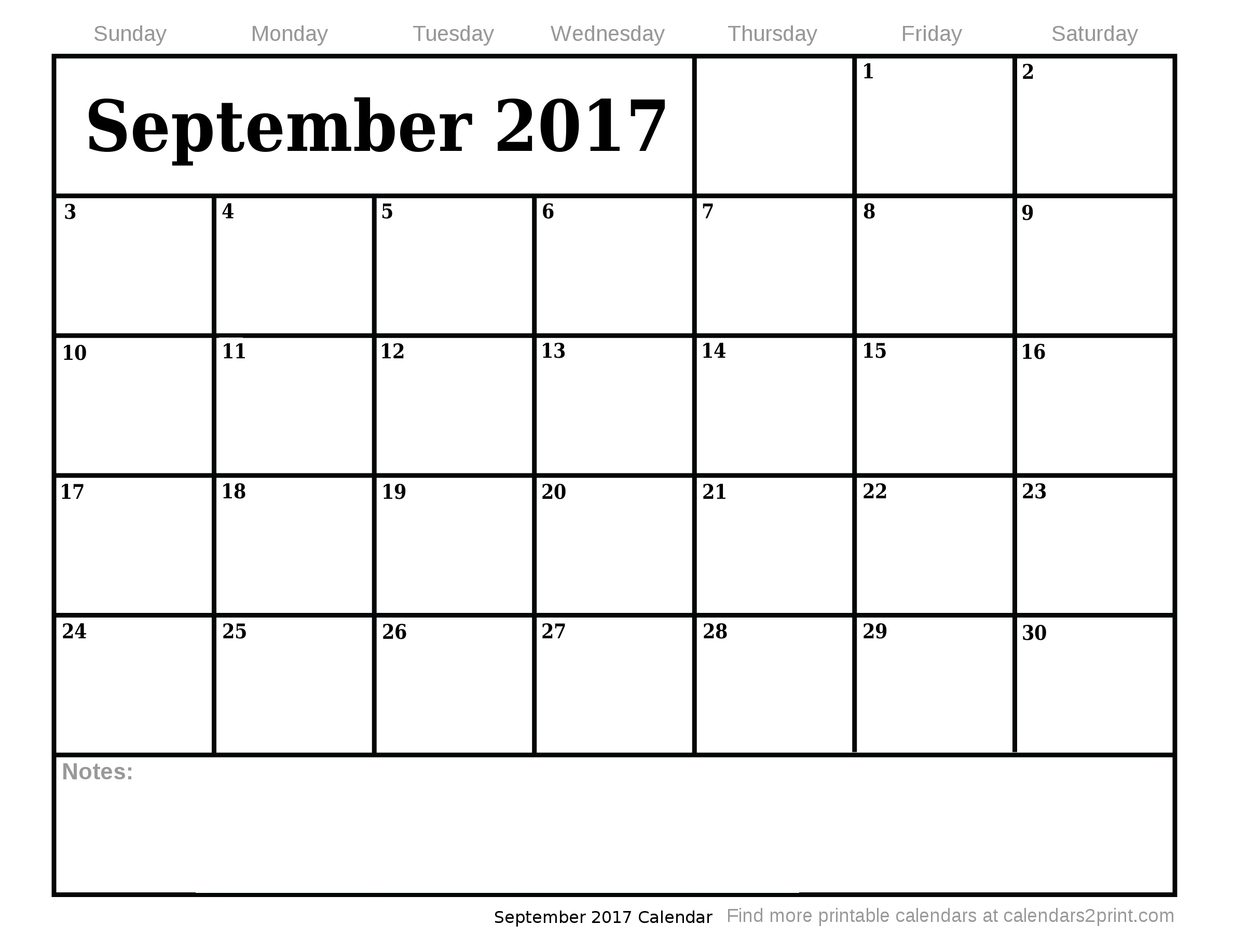 Sep 2017 Printable Calendar