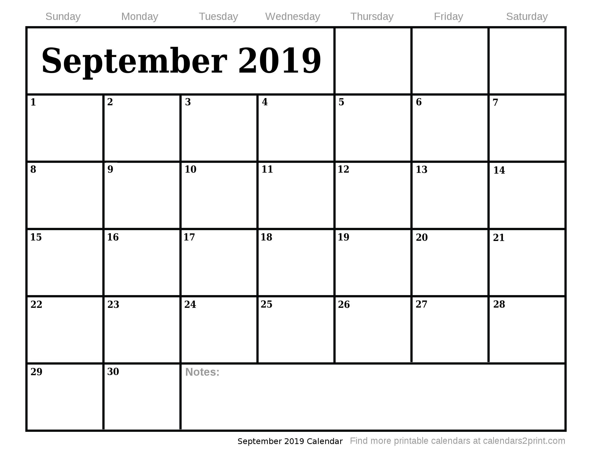 Sep 2019 Printable Calendar